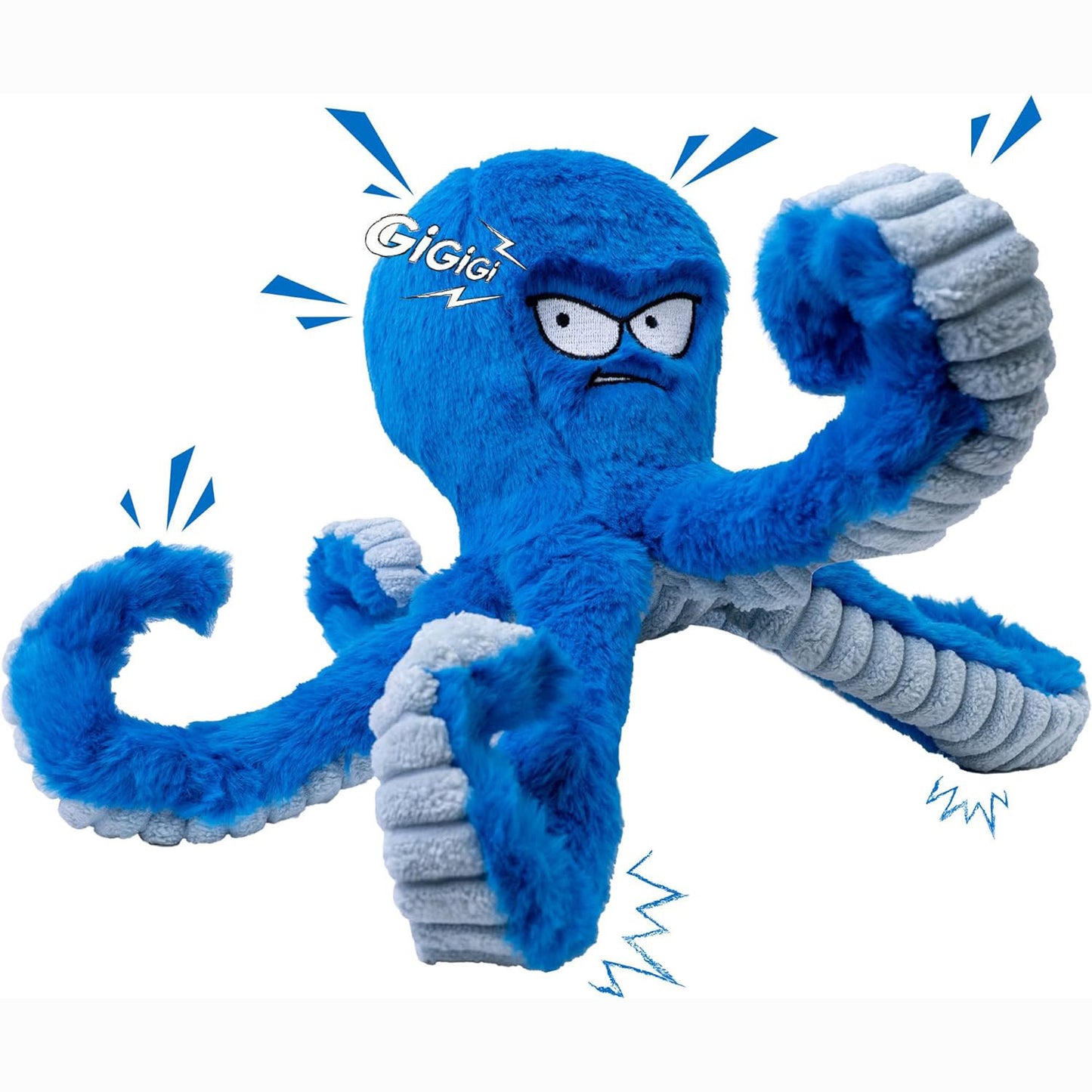 Angry Octopus Squeaky Dog Toy – Crinkle Plush with 6 Legs