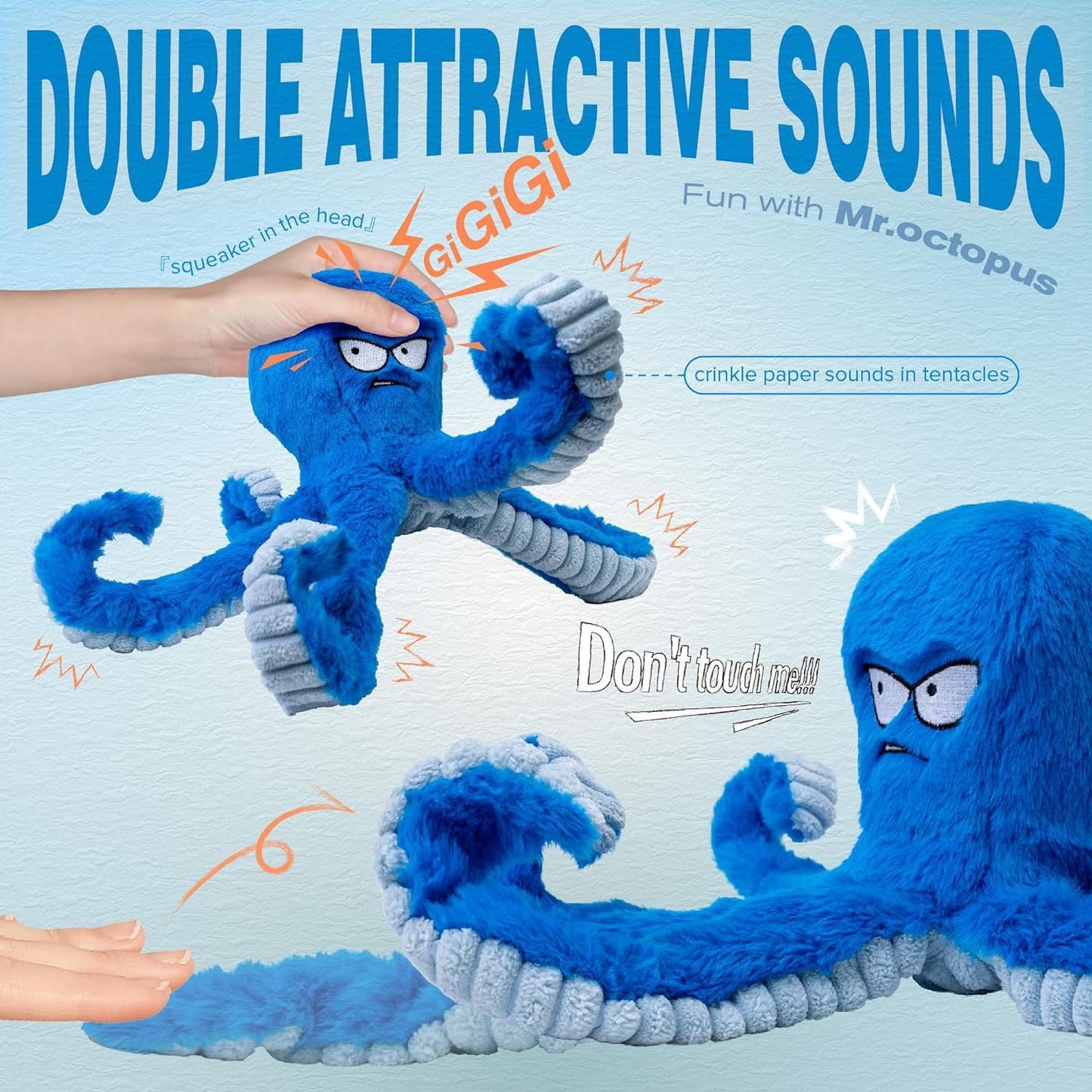 Angry Octopus Squeaky Dog Toy – Crinkle Plush with 6 Legs