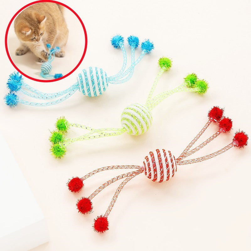 Interactive Cat Teaser Toy – Wool Ball on Rope with Stick