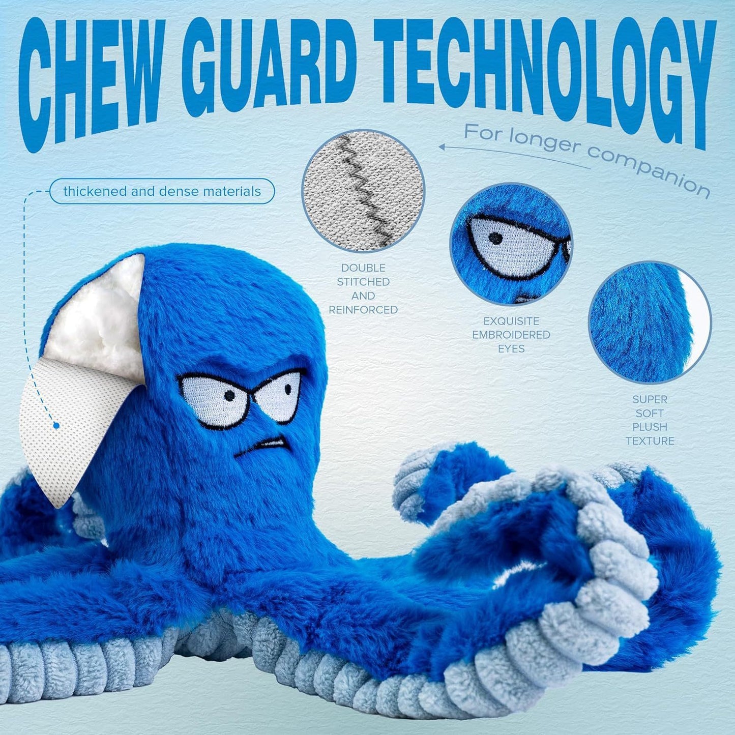 Angry Octopus Squeaky Dog Toy – Crinkle Plush with 6 Legs