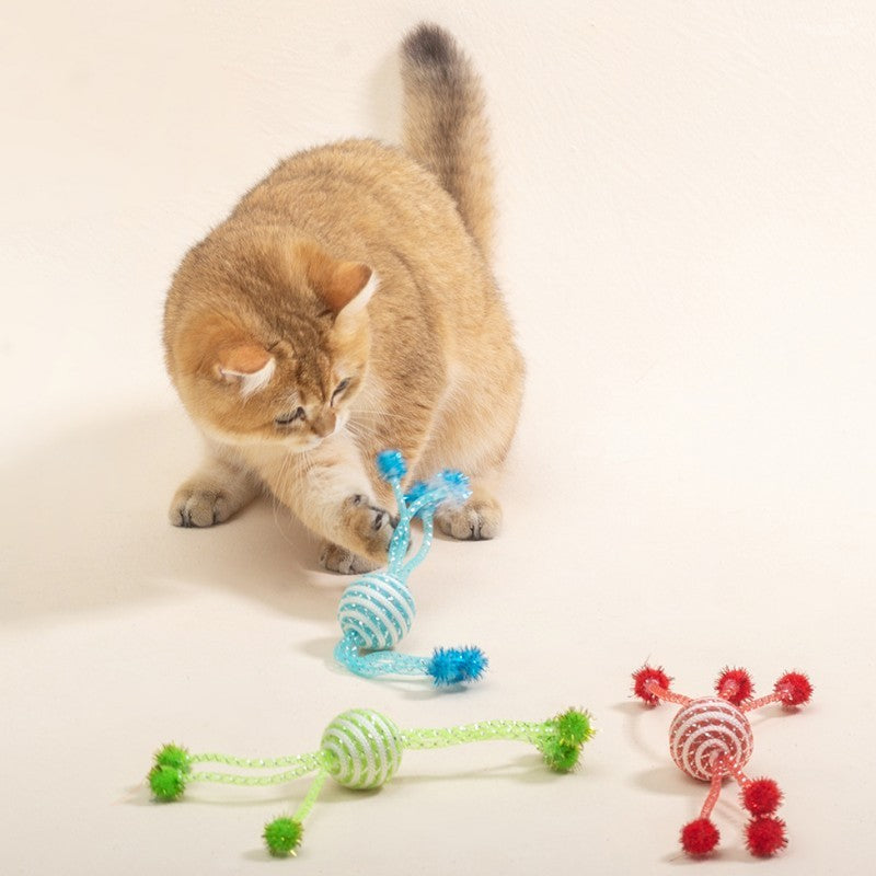 Interactive Cat Teaser Toy – Wool Ball on Rope with Stick