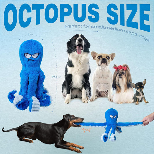 Angry Octopus Squeaky Dog Toy – Crinkle Plush with 6 Legs